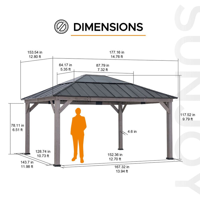 13x15 Wooden Gazebo Kit Outdoor Wood & Metal Gazebo - SUNJOY