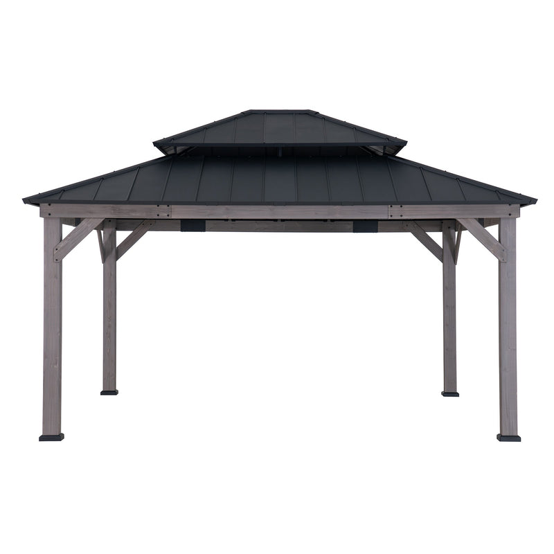 13x15 2-Tier Cedar Wooden Hardtop Patio Gazebo with Ceiling Hook丨SUNJOY Canada