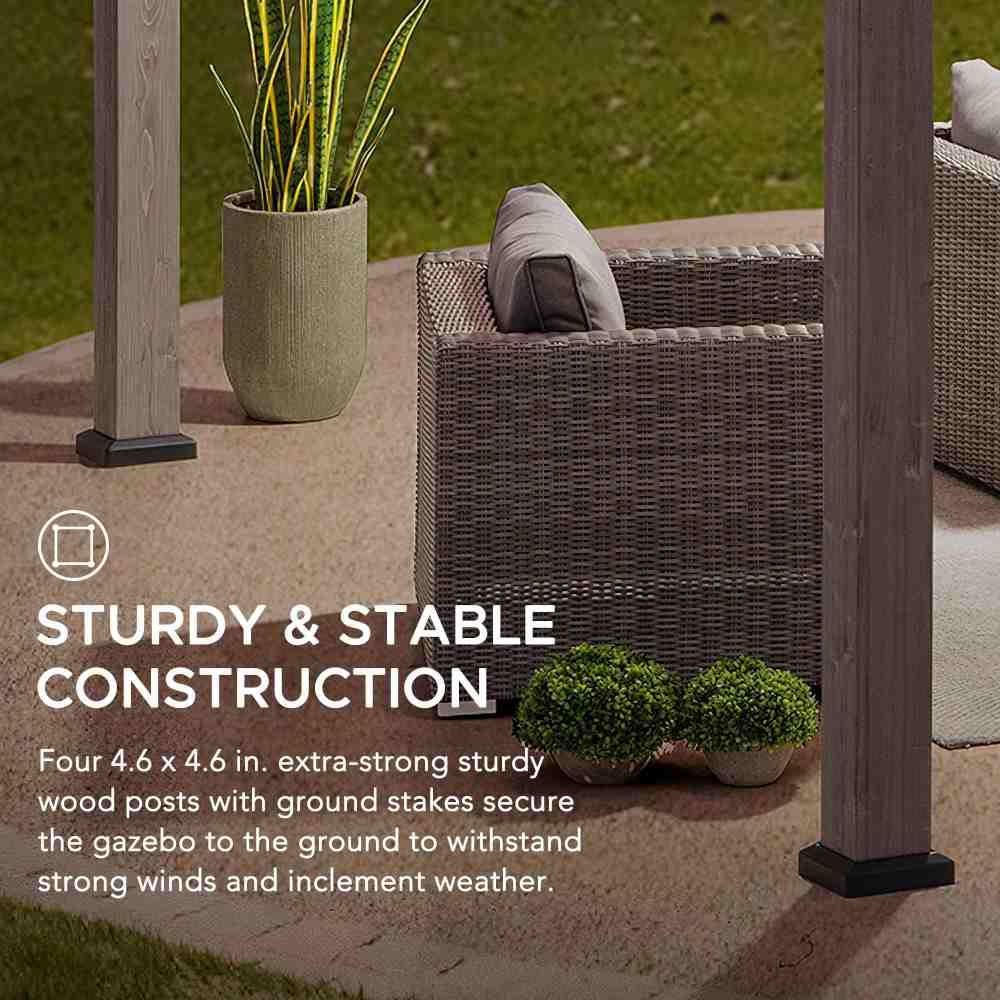 SUNJOY Outdoor Patio 13' x 15' 2-Tier Wooden Frame Backyard Hardtop Gazebo with Ceiling Hook 