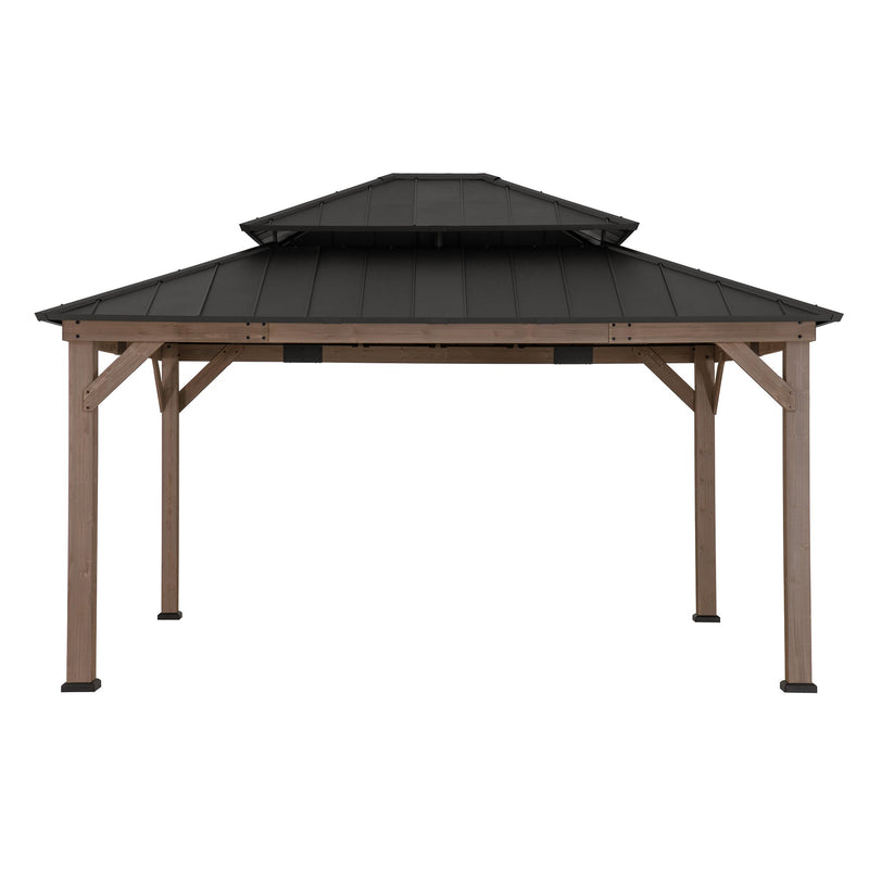 13x15 2-Tier Cedar Wooden Hardtop Patio Gazebo with Ceiling Hook丨SUNJOY Canada
