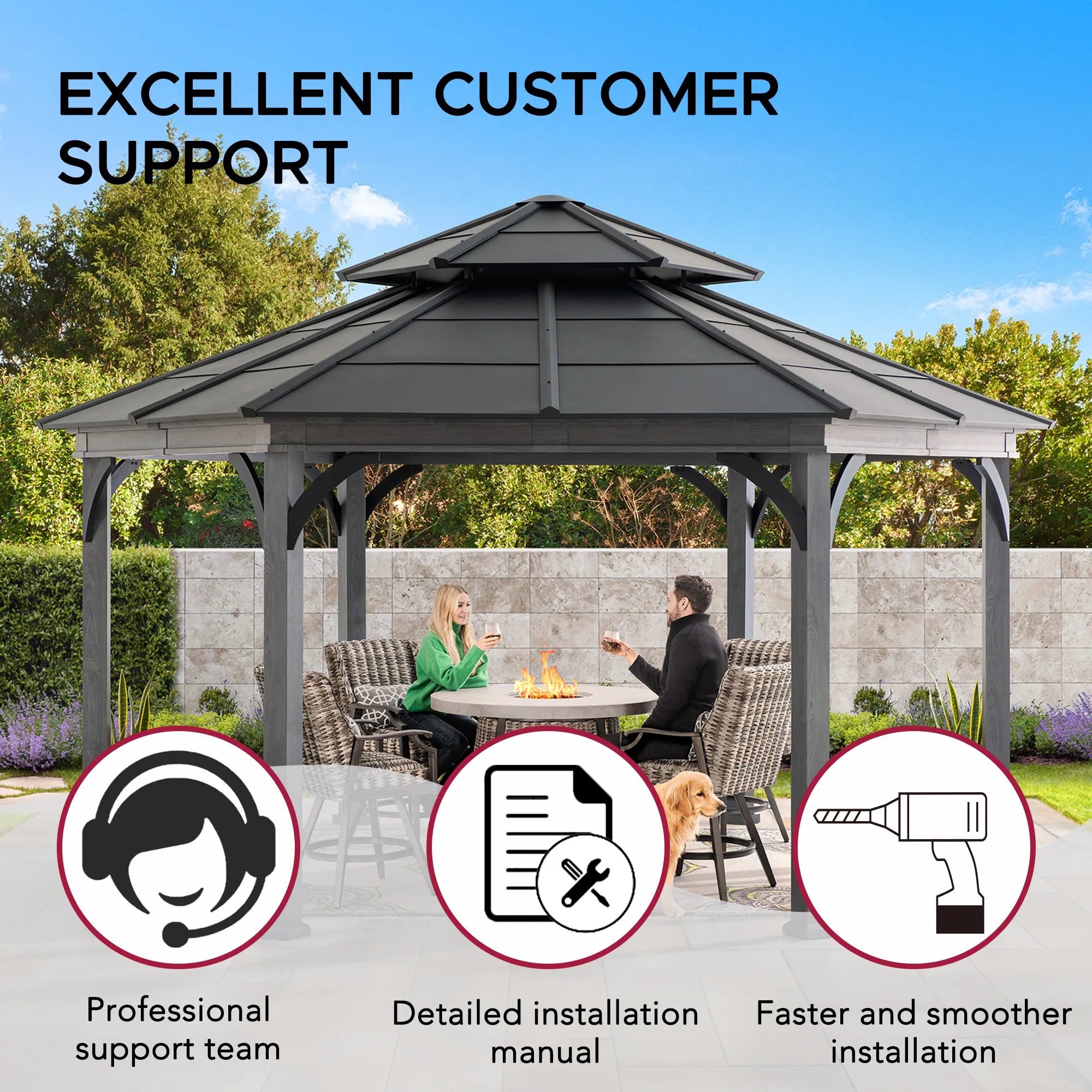 SUNJOY Ashland Hexagon Gazebo | 18x18 Outdoor Hardtop Gazebo