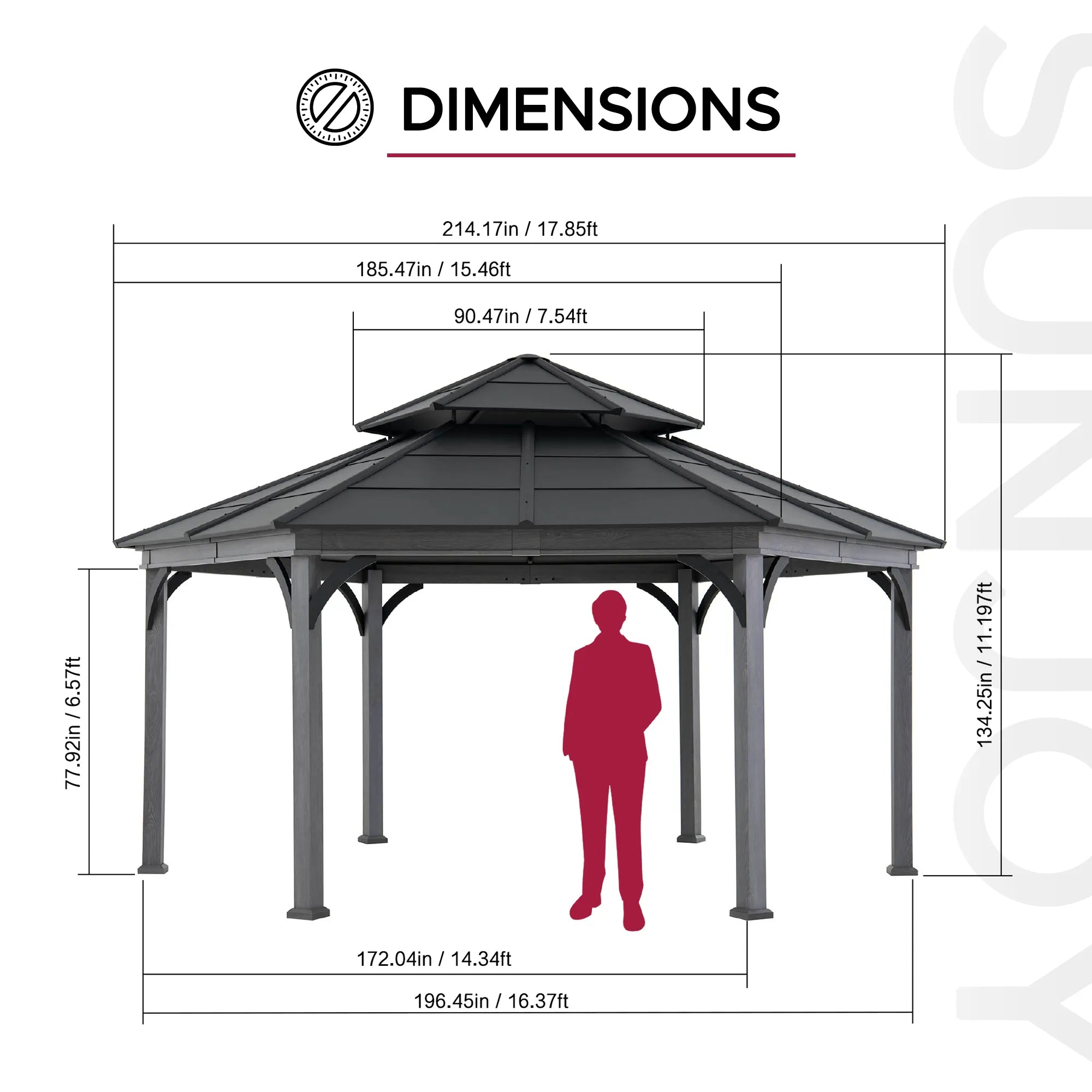 SUNJOY Ashland Hexagon Gazebo | 18x18 Outdoor Hardtop Gazebo