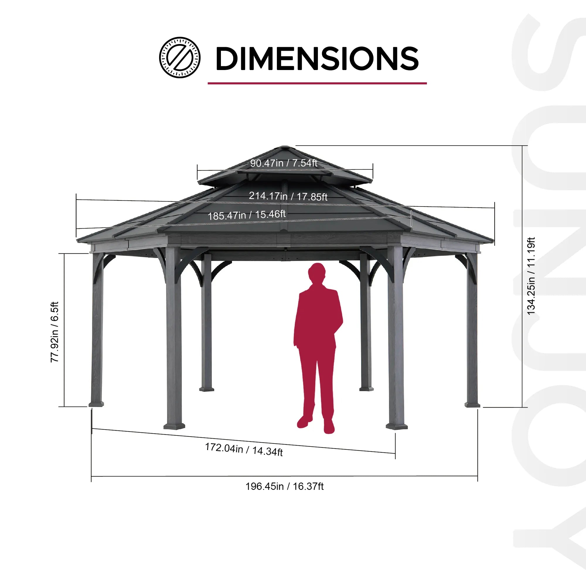 SUNJOY Ashland Hexagon Gazebo | 15x18 Outdoor Hardtop Gazebo