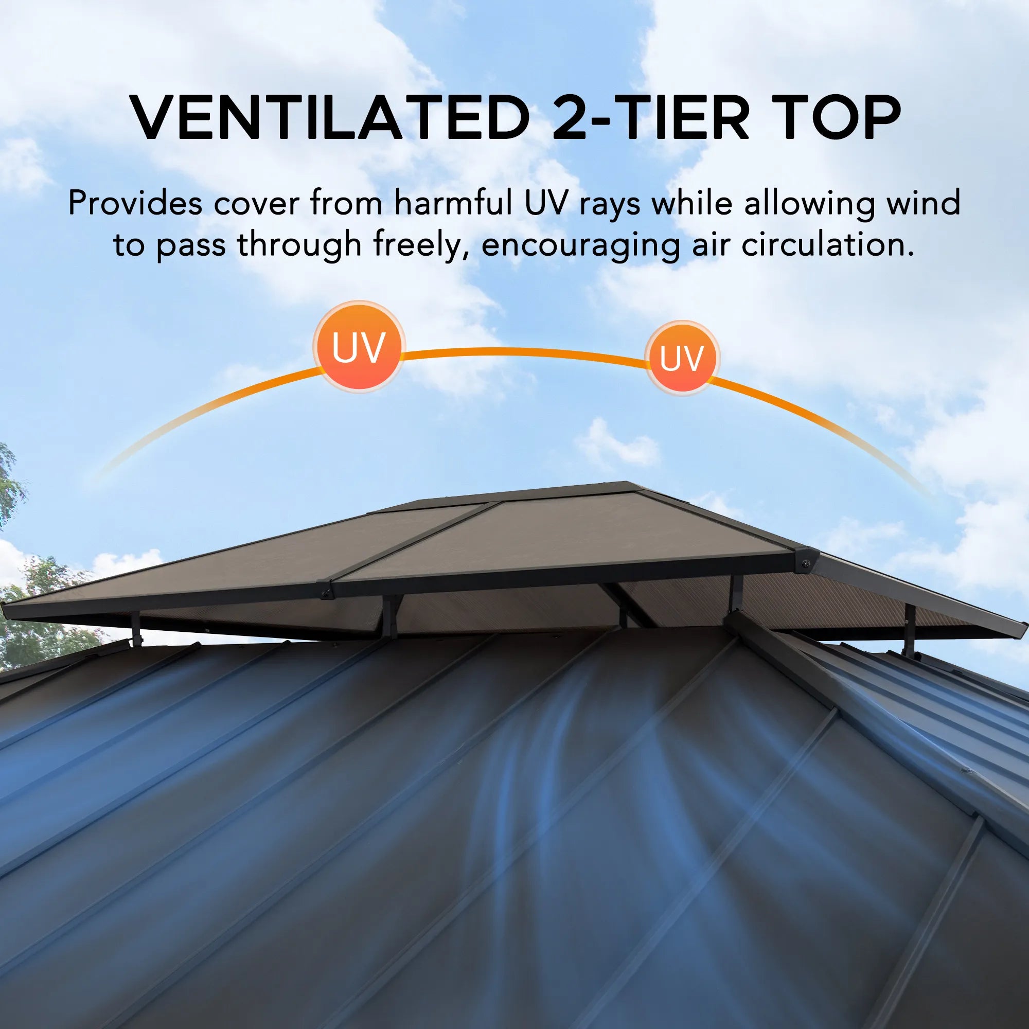 SUNJOY 16x18 Wood Grain Aluminum Frame Metal Gazebo with 2-Tier Roof and Hook