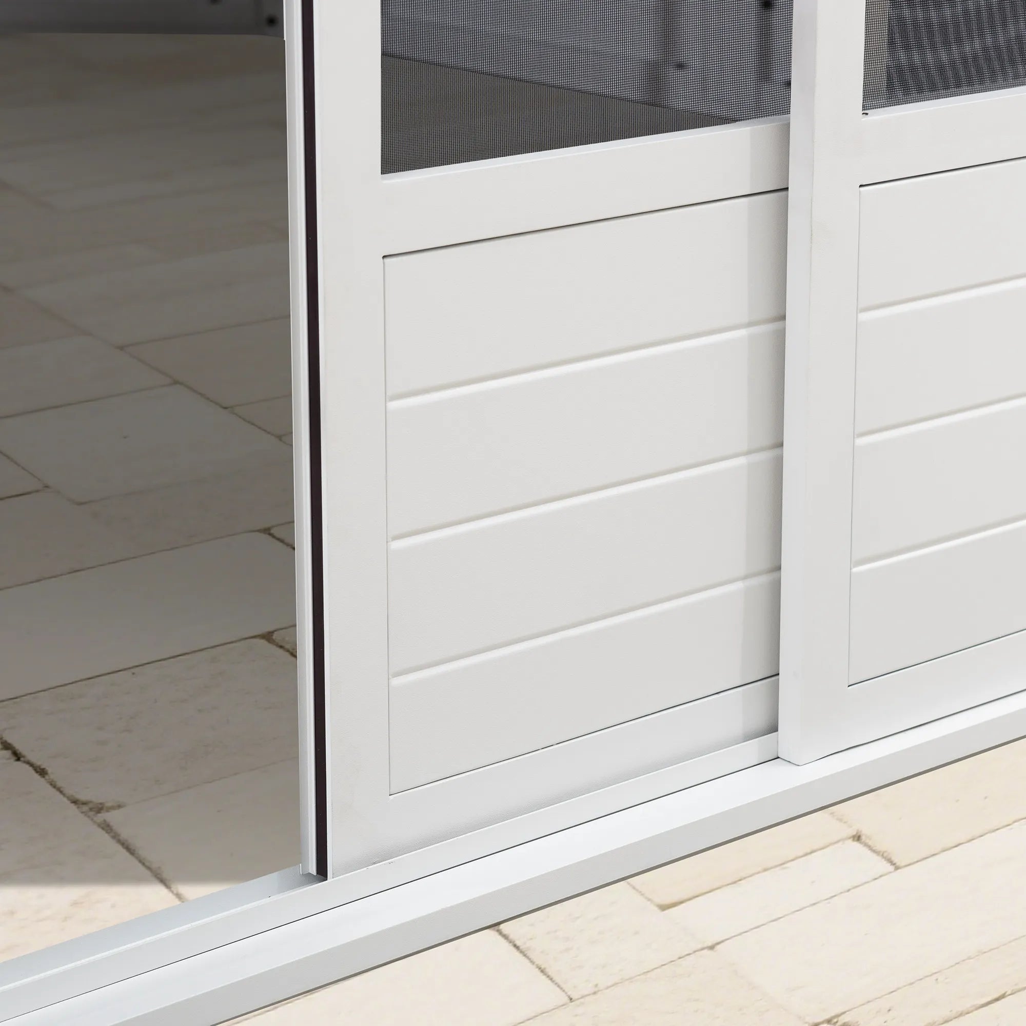 SUNJOY 12 ft. x 16 ft. Cape Blue Hardtop Screenhouse - White/Tan