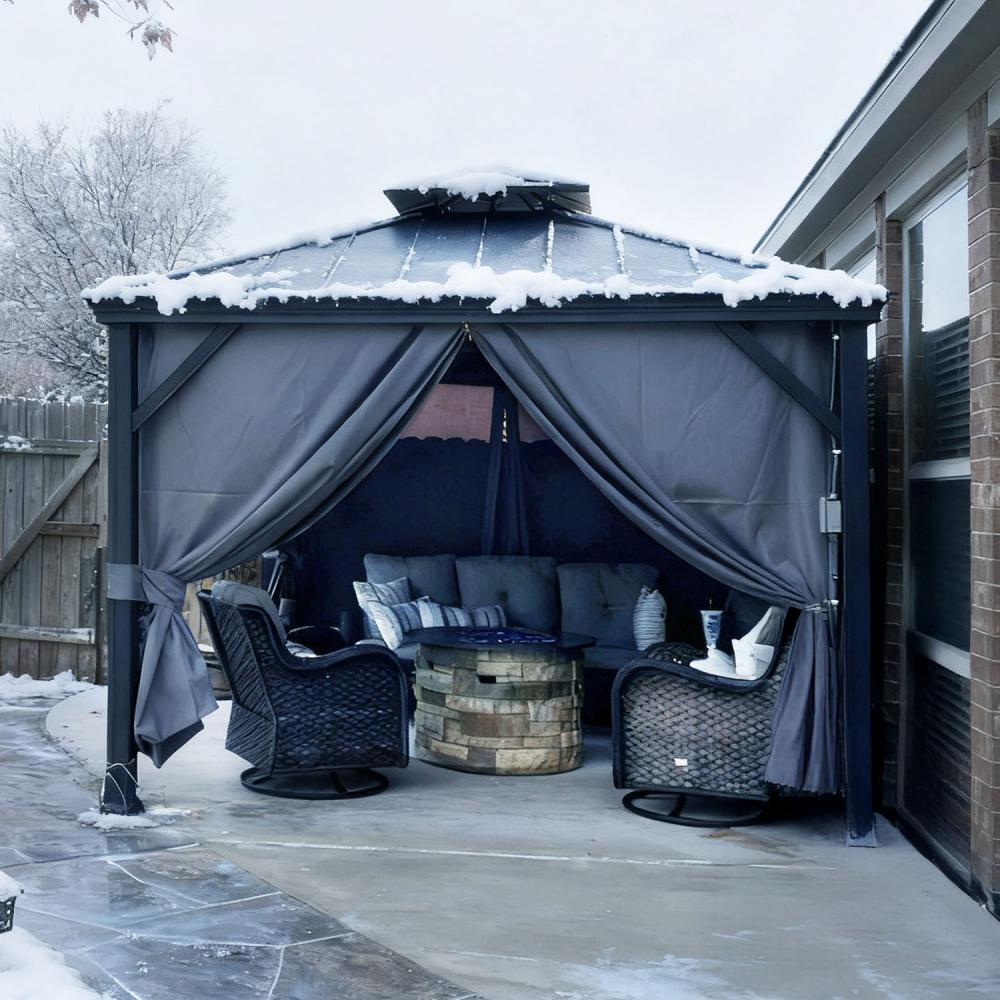 SUNJOY 10x10 Hardtop Gazebo with Aluminum Frame, Netting, and Curtain