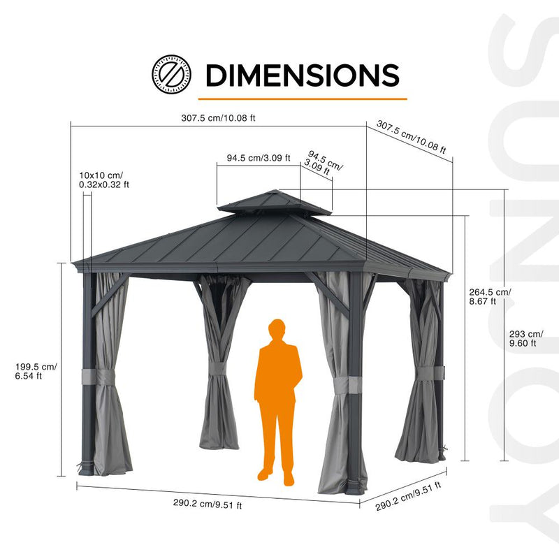 10x10 Gazebo Hardtop Gazebo with Netting & Curtains - SUNJOY