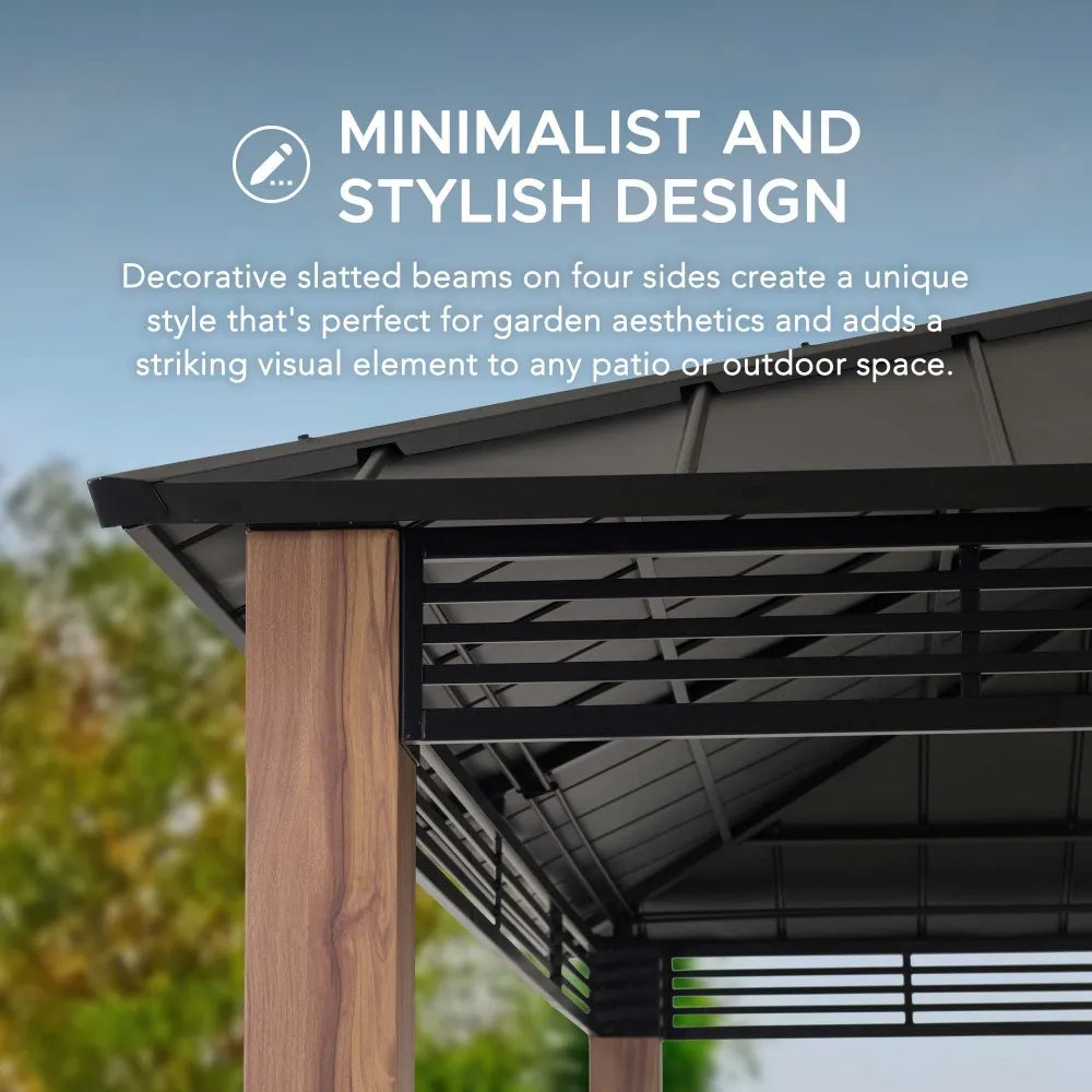 SUNJOY Outdoor Patio 13x15 Black 2-Tier Steel Backyard Hardtop Gazebo with Metal Ceiling Hook 