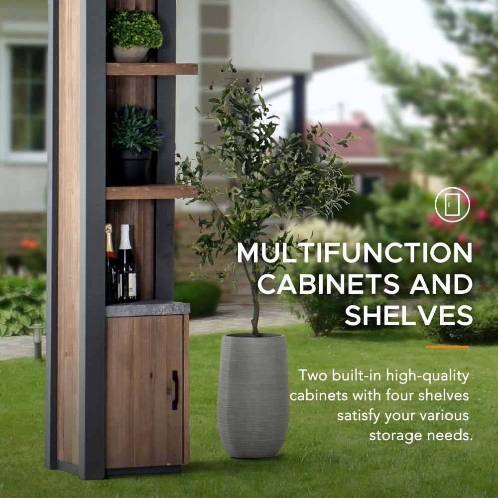 SUNJOY Outdoor Patio 12' x 14' Solar Powered Backyard Hardtop Wooden Gazebo with LED Light and Bluetooth Sound 