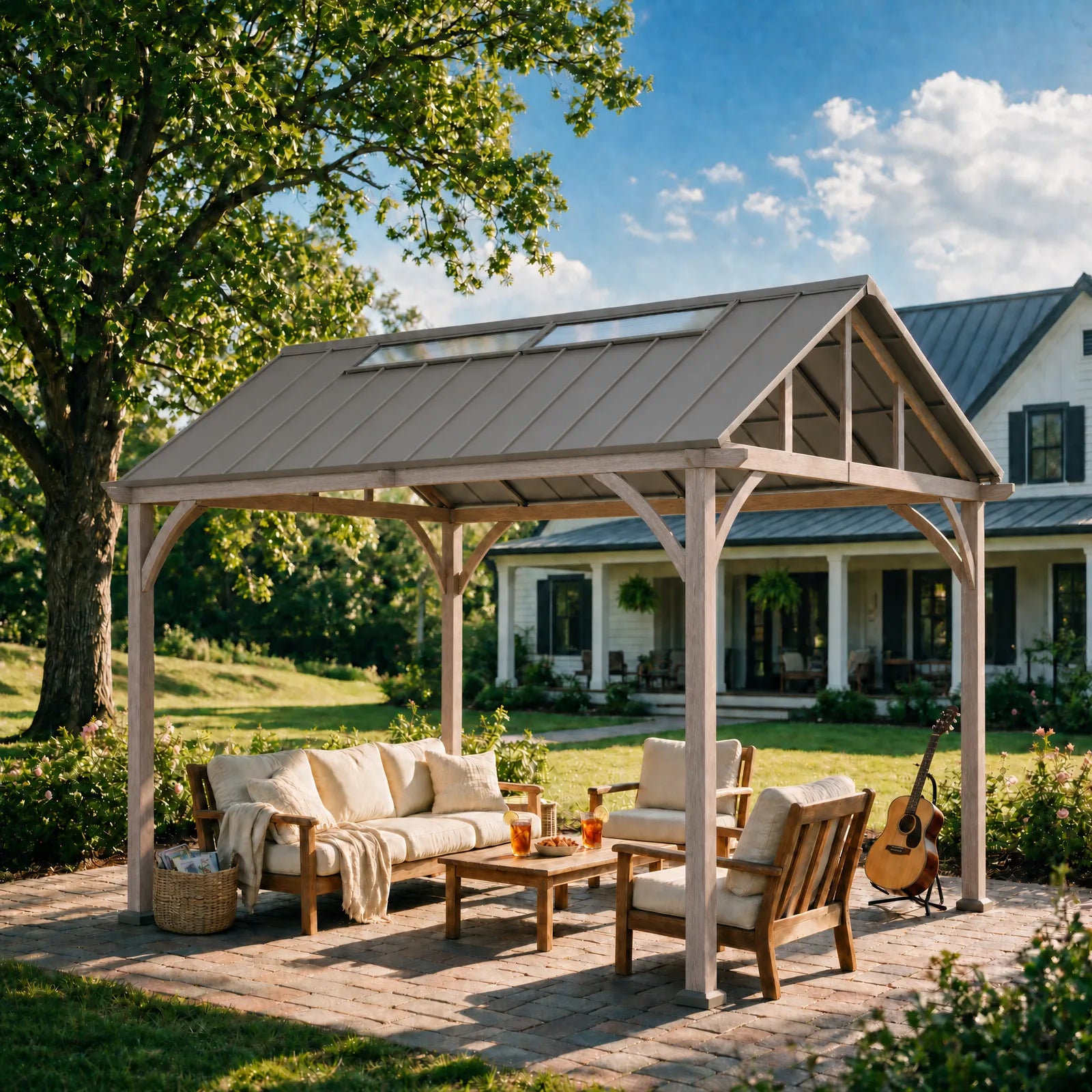 Extra-Tall Hardtop Gazebo 11' x 13' - Wood Finish