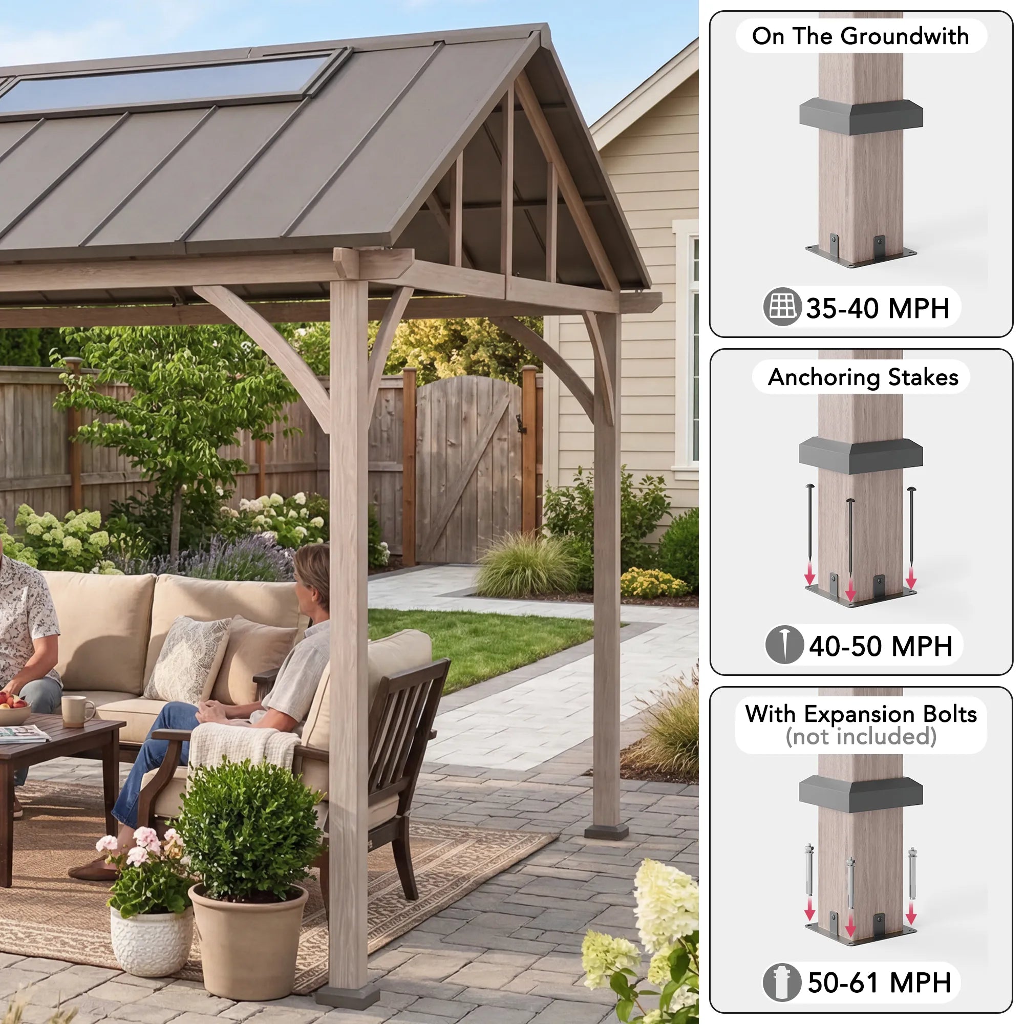 SUNJOY 11X13 Wood Finish Hardtop Gazebo with Galvanized Steel Roof and PC Boards 