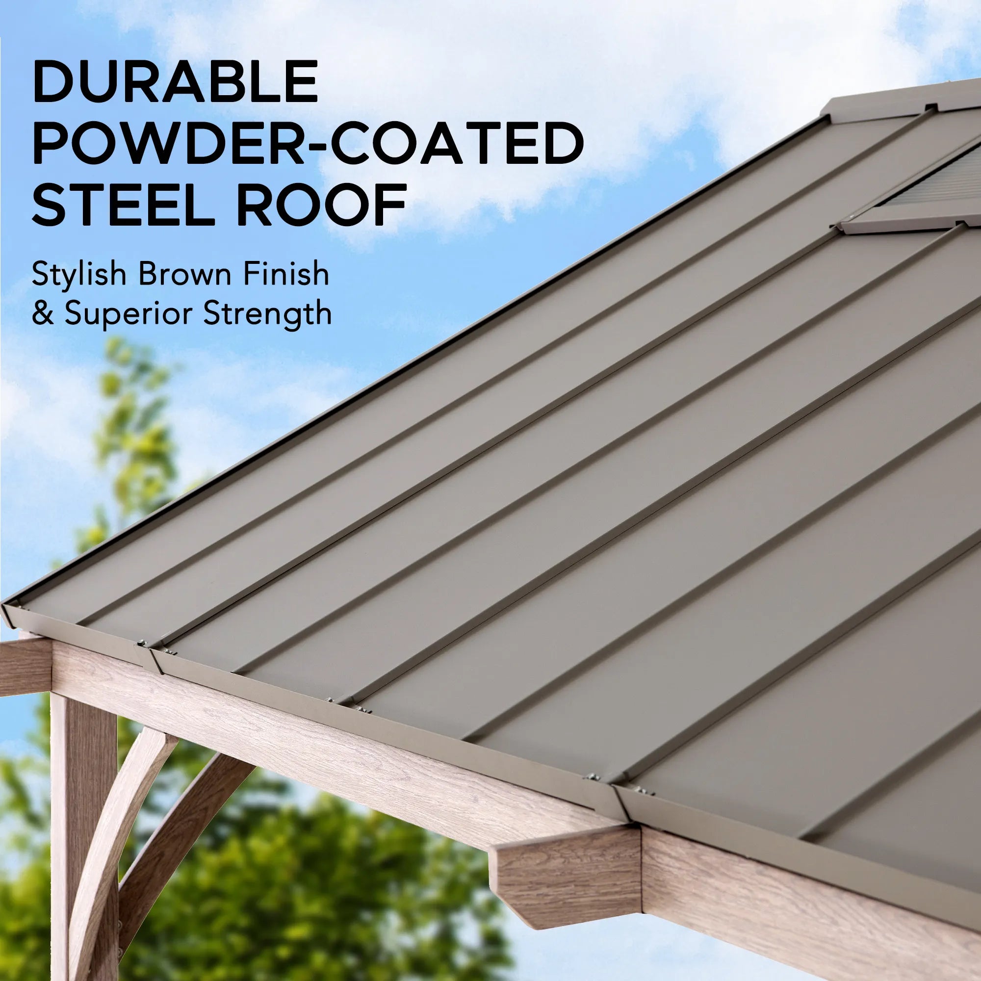 SUNJOY 11X13 Wood Finish Hardtop Gazebo with Galvanized Steel Roof and PC Boards 