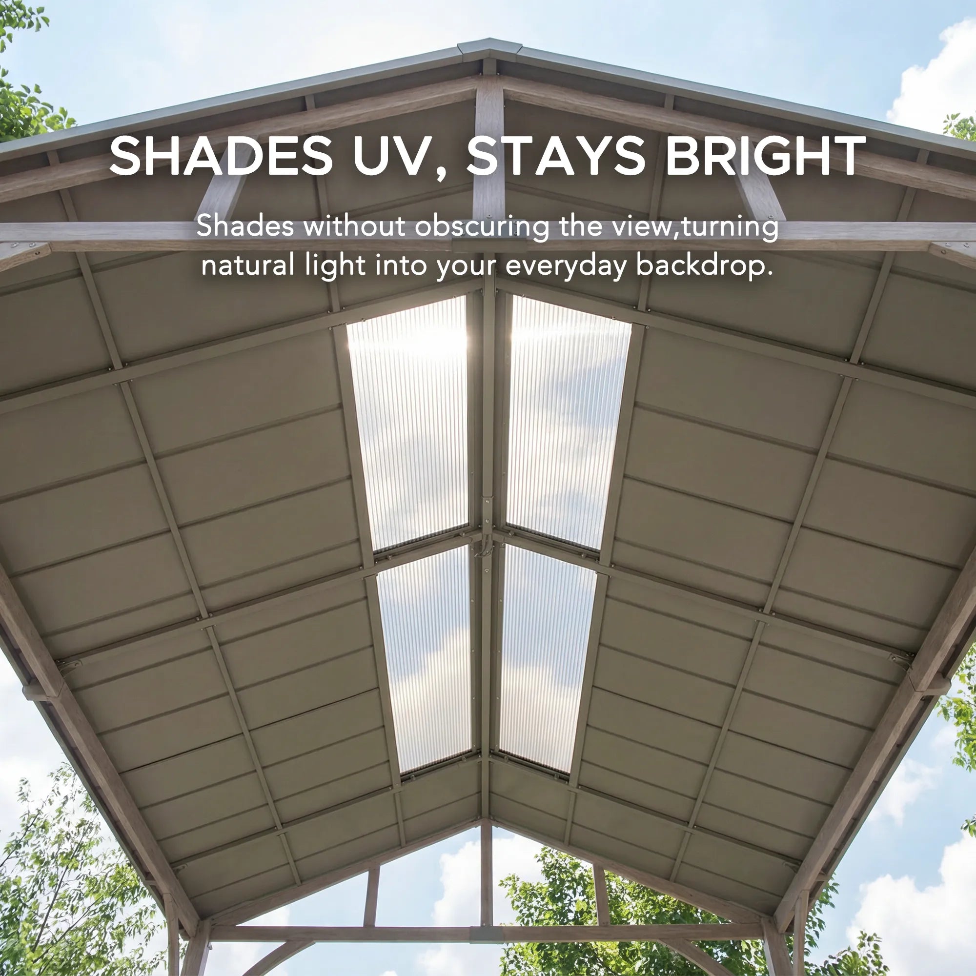 SUNJOY 11X13 Wood Finish Hardtop Gazebo with Galvanized Steel Roof and PC Boards 