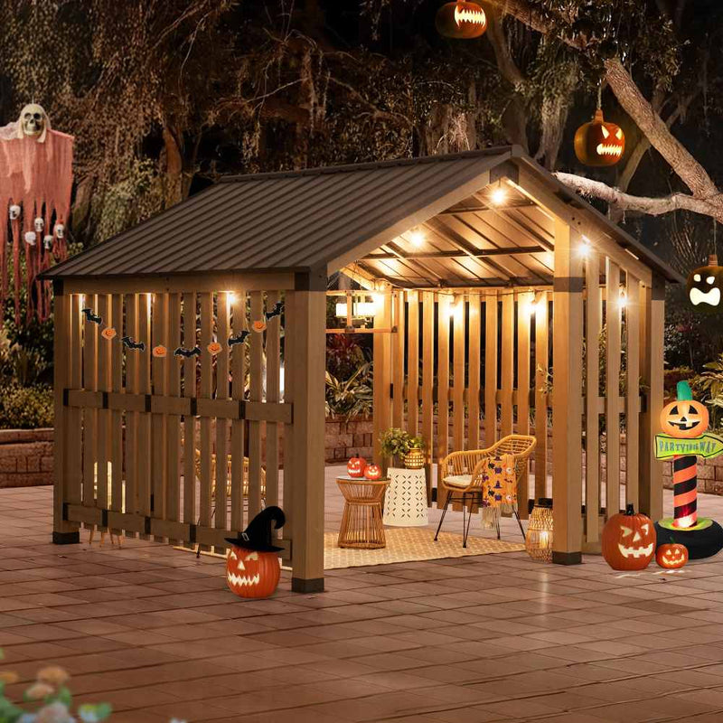 Sunjoy Outdoor Patio Pavilion Metal Hardtop Wooden Gazebo Kit for Sale