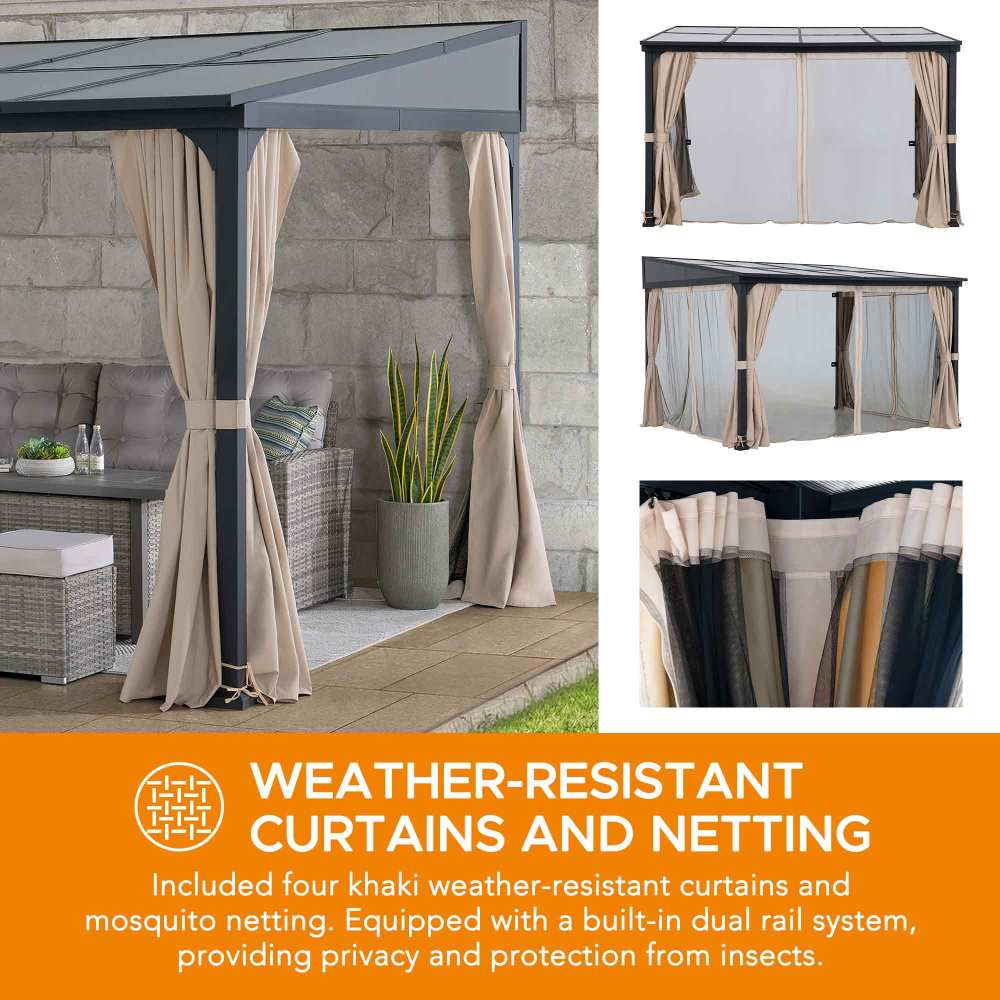 10x12 Wall Mounted Hardtop Gazebo with Curtains – SUNJOY Canada