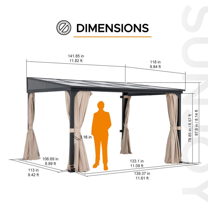 Sunjoy 10x 12 Mounted Gazebo| Lean to Pavilion |10x 12 Lean to Gazebo