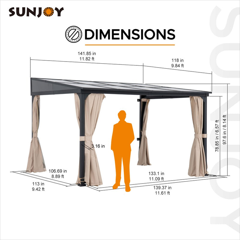 Sunjoy 10x 12 Mounted Gazebo| Lean to Pavilion |10x 12 Lean to Gazebo