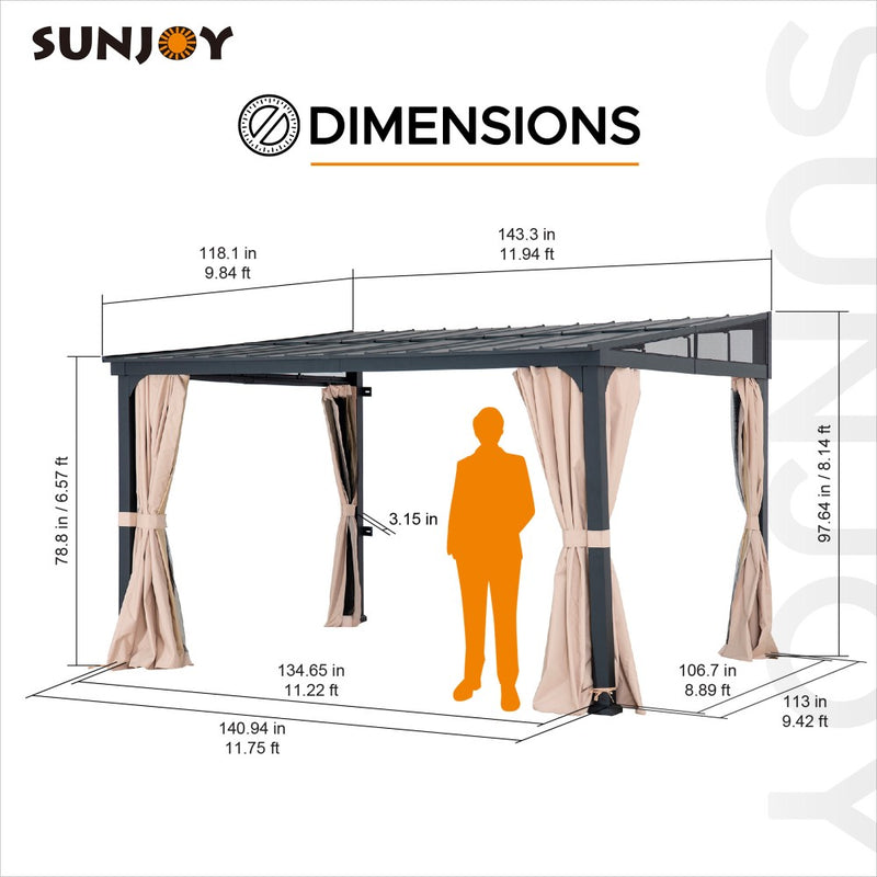 Sunjoy 10x 12 Mounted Gazebo| Lean to Pavilion |10x 12 Lean to Gazebo