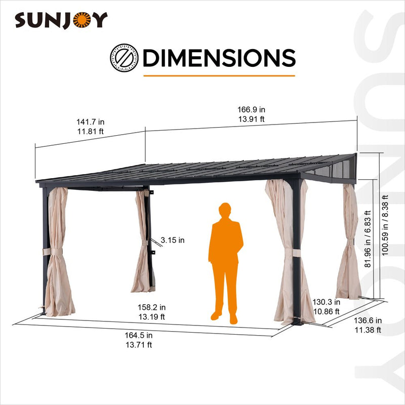 Sunjoy 10x 12 Mounted Gazebo| Lean to Pavilion |10x 12 Lean to Gazebo