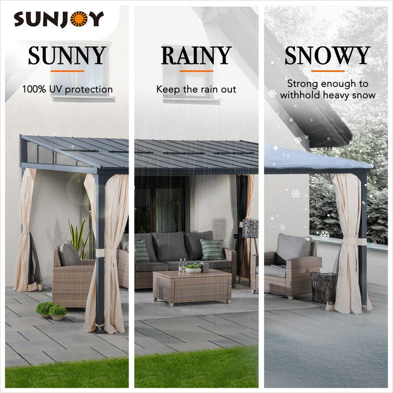 Sunjoy 10x 12 Mounted Gazebo| Lean to Pavilion |10x 12 Lean to Gazebo