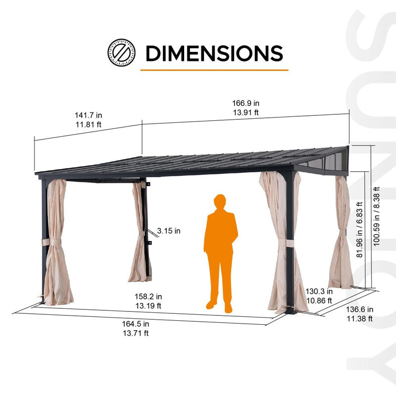 Sunjoy 10x 12 Mounted Gazebo| Lean to Pavilion |10x 12 Lean to Gazebo