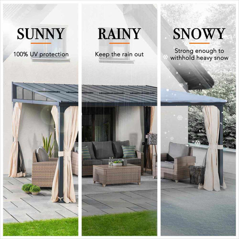 Sunjoy 10x 12 Mounted Gazebo| Lean to Pavilion |10x 12 Lean to Gazebo