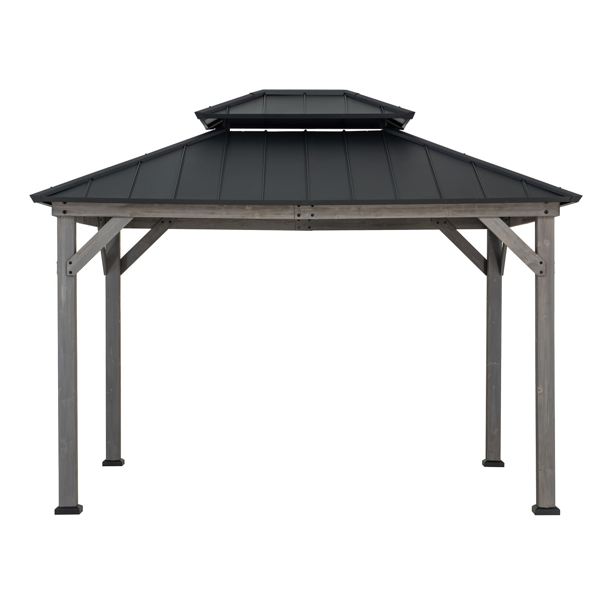 SUNJOY 10x12 Outdoor Cedar Framed Wooden Gazebo with 2-tier Metal Roof and Ceiling Hook - Driftwood Cedar