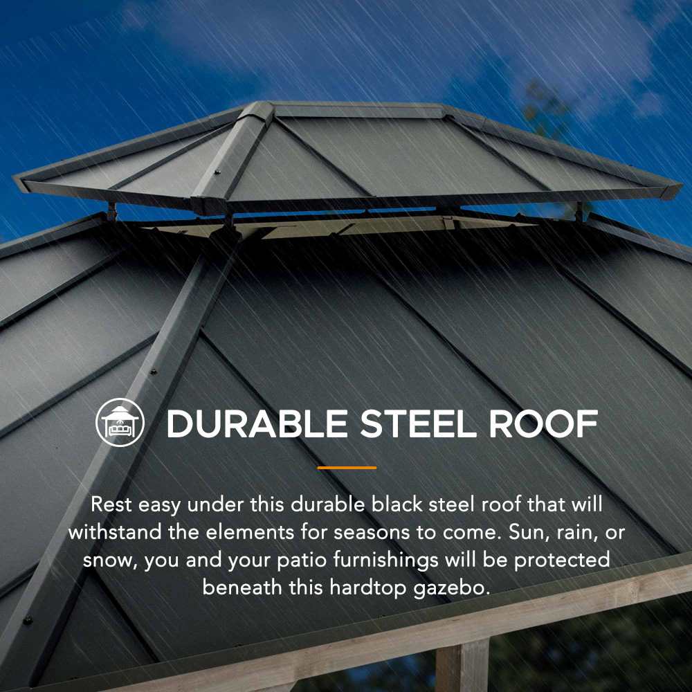 SUNJOY 10x12 ft. Wood Gazebo, Outdoor Patio Steel Hardtop Gazebo, Cedar Framed Wooden Gazebo with 2-tier Metal Roof and Ceiling Hook