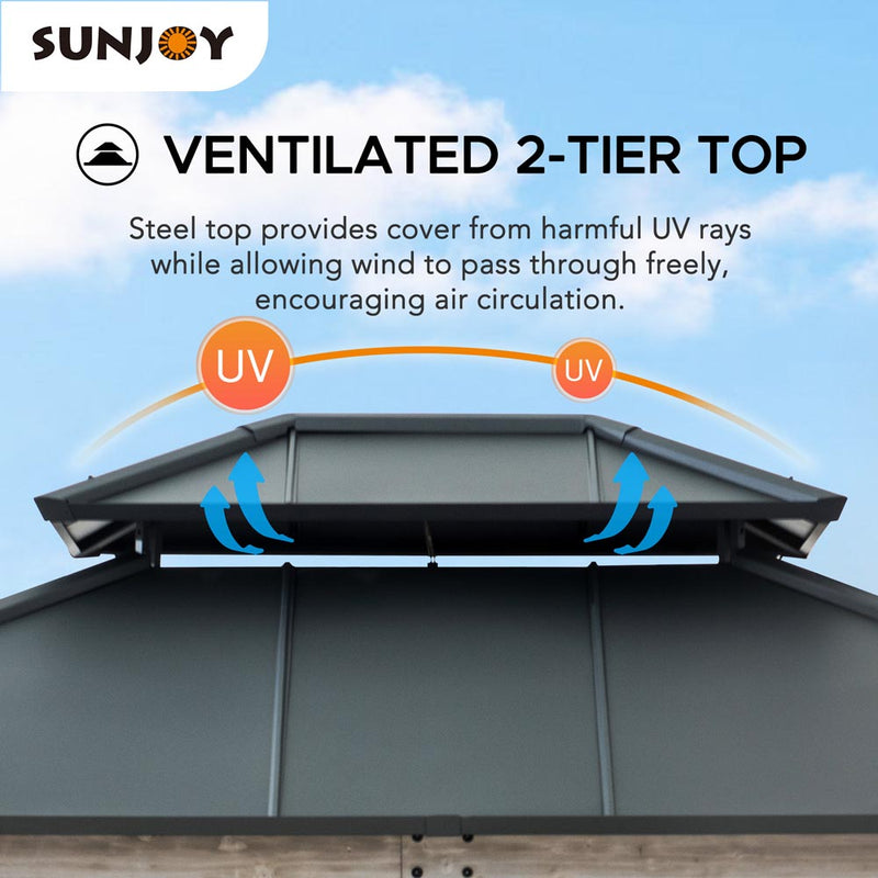 Sunjoy 10x12 Wood Gazebo | Outdoor Hardtop Gazebo | Backyard Gazebo