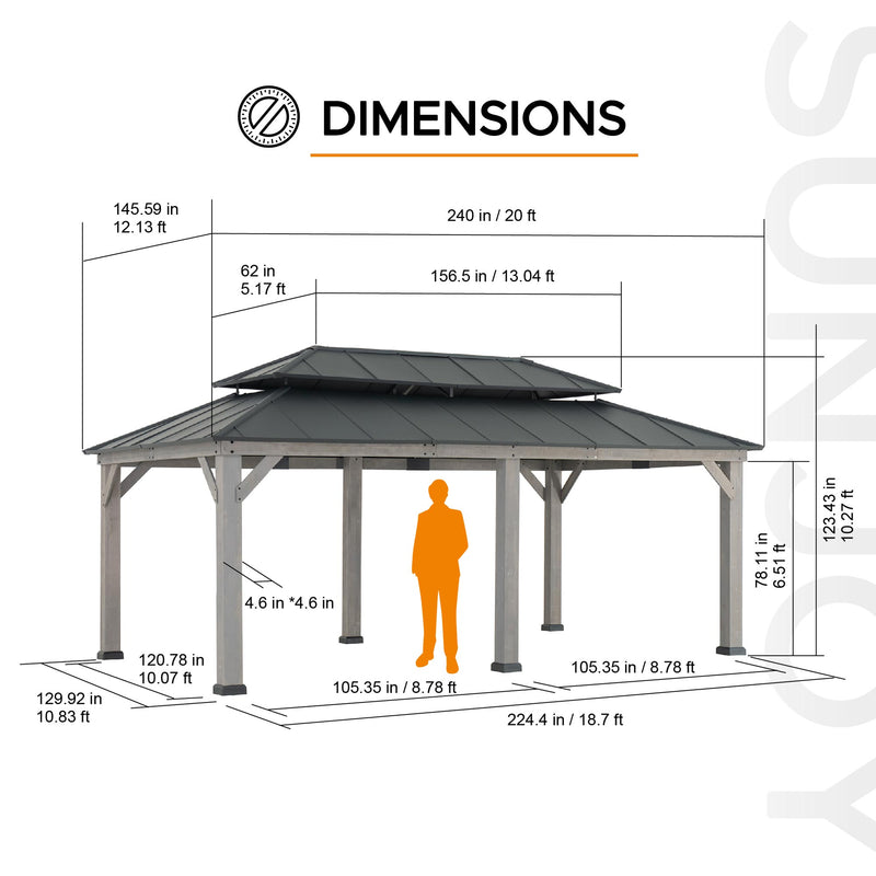 Sunjoy Hardtop Gazebo | 12x20 Hardtop Gazebo | Metal Hardtop Gazebo