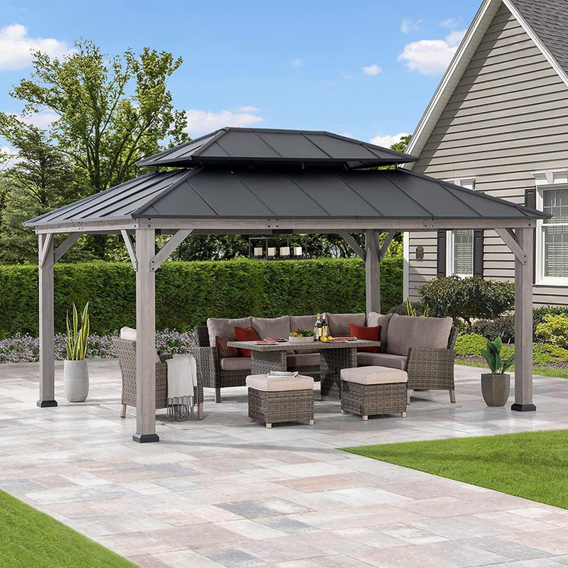 Sunjoy Outdoor Gazebo | Steel Roof Gazebo | 12x16 Hardtop Gazebo