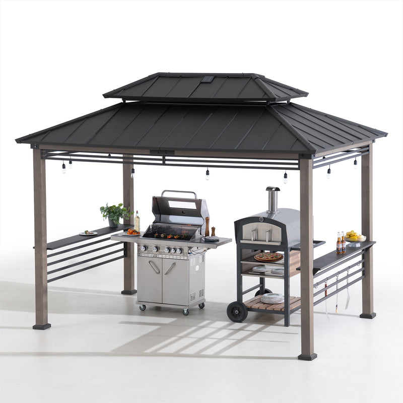 Sunjoy Outdoor Grill Gazebo | 8 x 12 Gazebo | Solar Powered Gazebo
