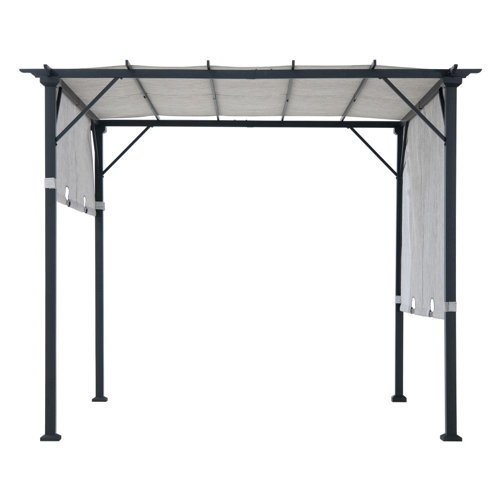 SUNJOY 9x9 Matte Black Steel Frame Pergola with Adjustable Canopy Roof