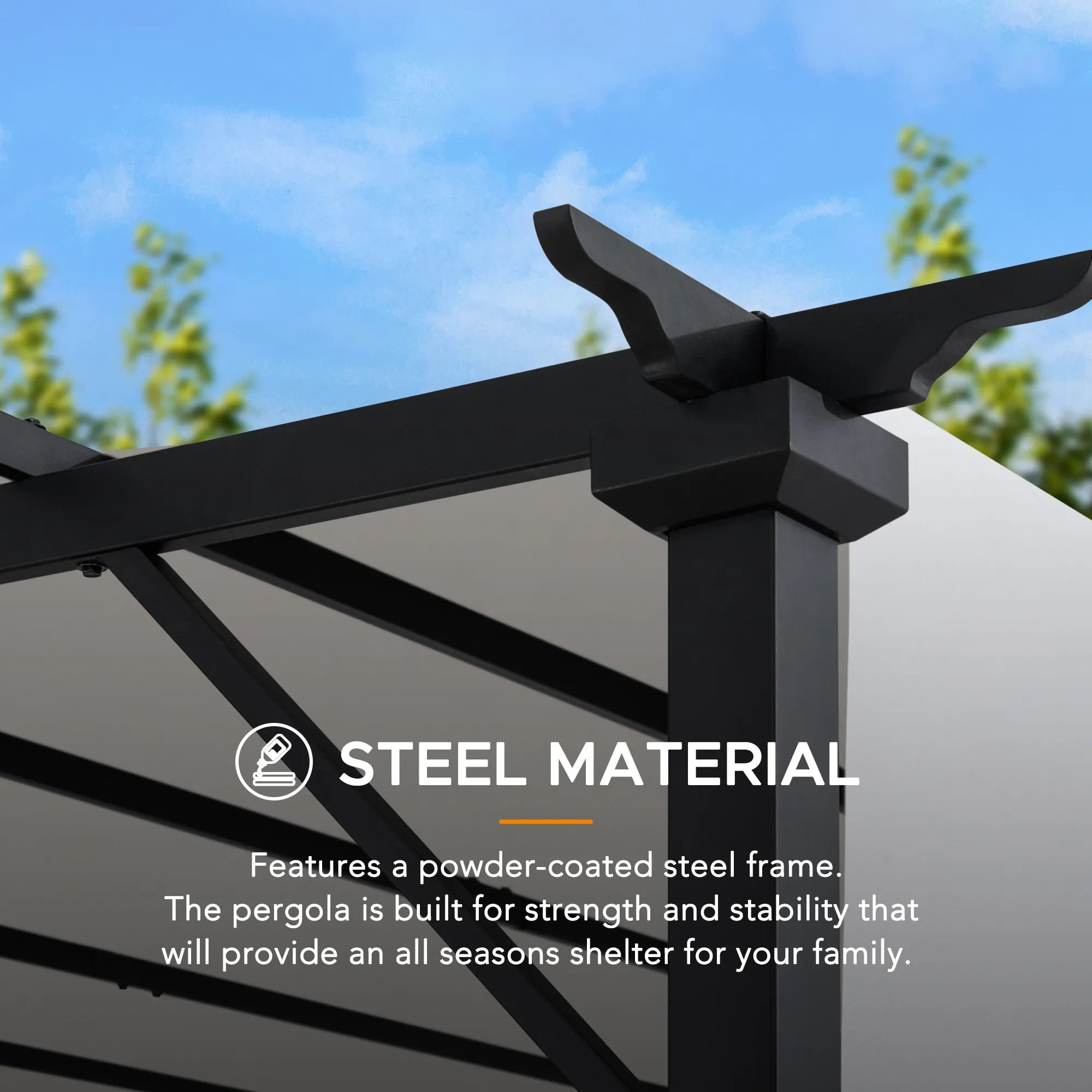SUNJOY 9x9 Matte Black Steel Frame Pergola with Adjustable Canopy Roof - White