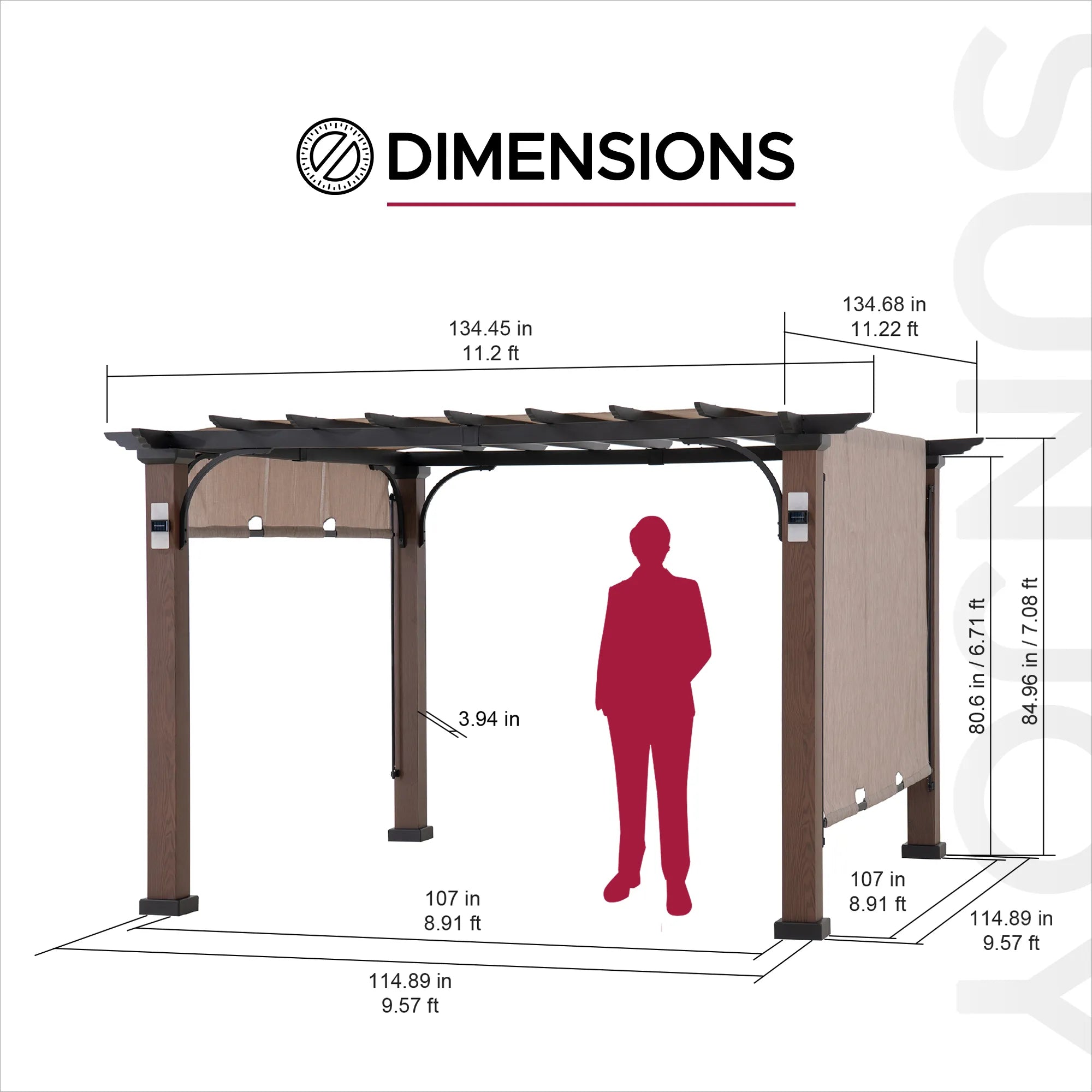 Pergola en métal SUNJOY 11x11 avec toit et auvent coulissant – Pergola de jardin extérieure avec lampes solaires