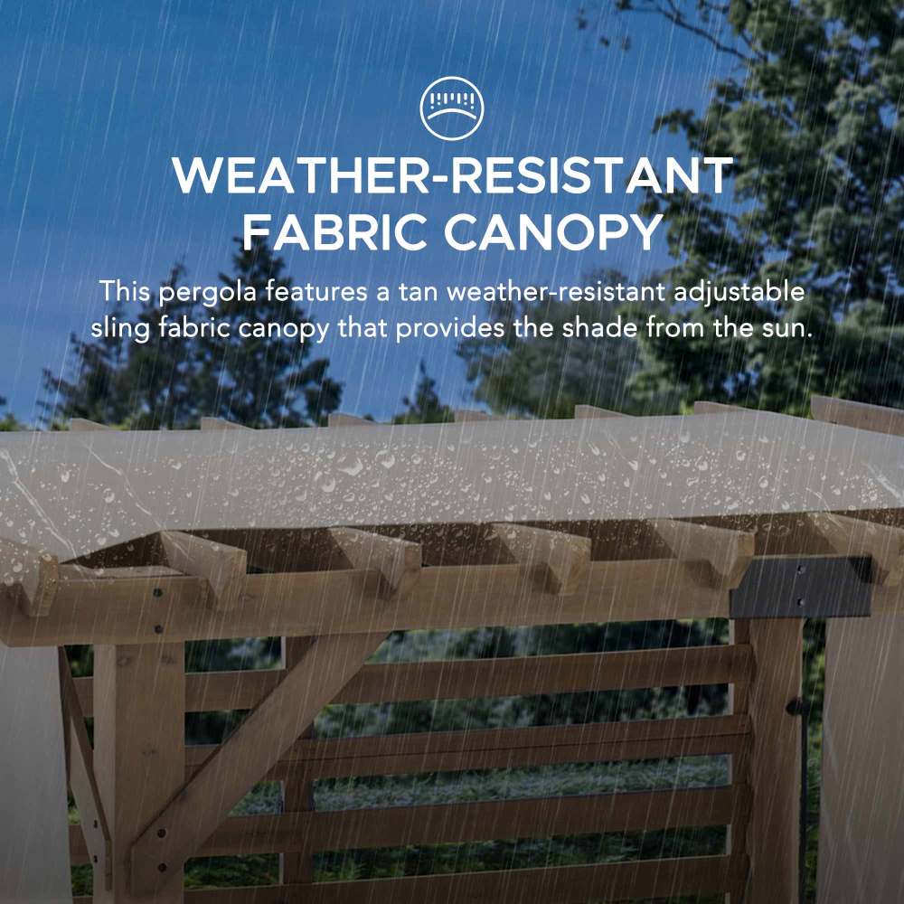 SUNJOY Outdoor Patio 10x11 Modern Wooden Frame Privacy Screen Hot Tub Pergola Kit with Tan Adjustable Canopy 