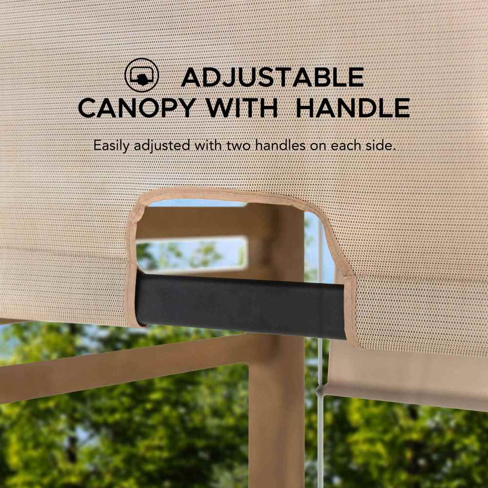 SUNJOY Outdoor Patio 10x11 Modern Wooden Frame Privacy Screen Hot Tub Pergola Kit with Tan Adjustable Canopy 