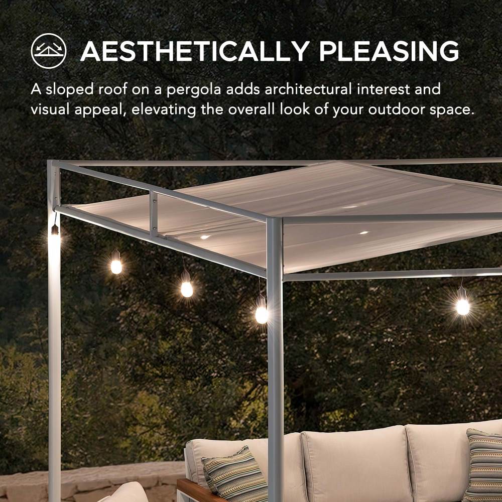 SUNJOY 10x10 Darkeford Metal Pergola with Sling Fabric Canopy - White