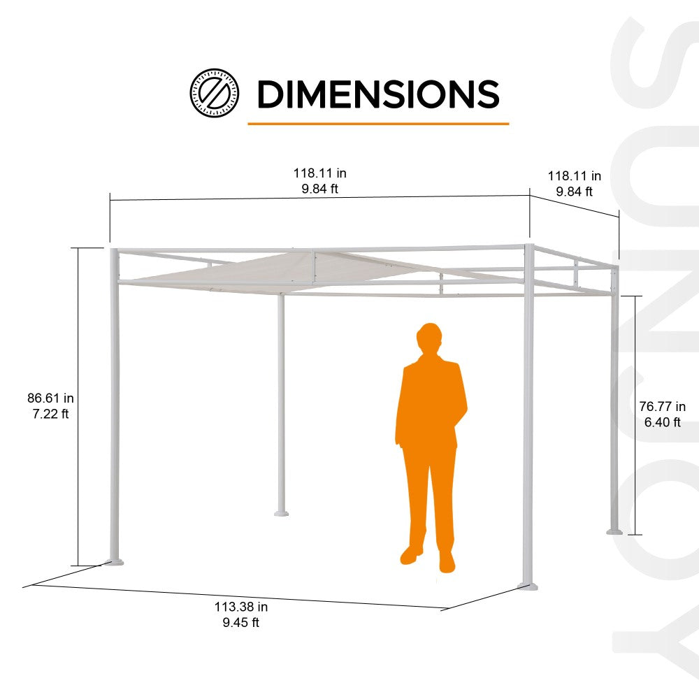 SUNJOY 10x10 Darkeford Metal Pergola with Sling Fabric Canopy - White