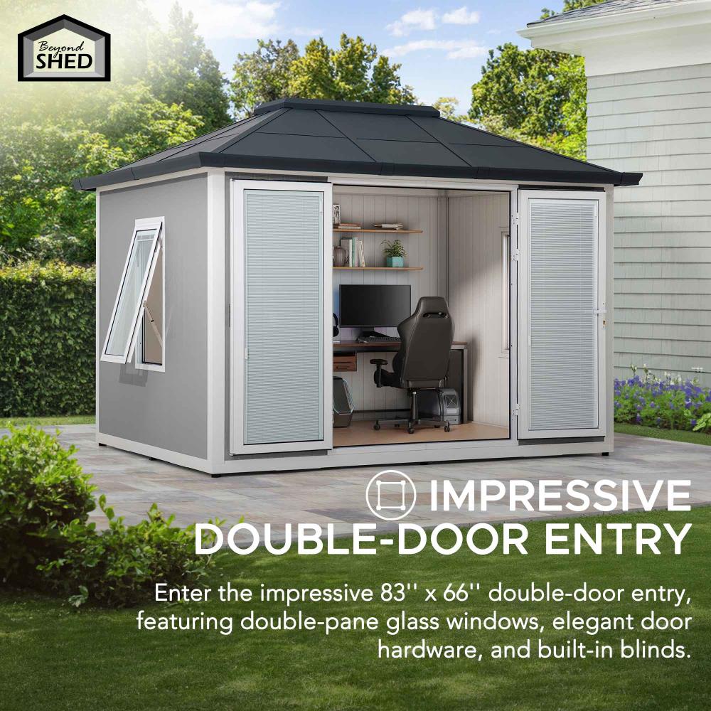 SUNJOY SHED 10x12.6 Backyard Office Shed with Floors, Windows, and Lockable Doors.
