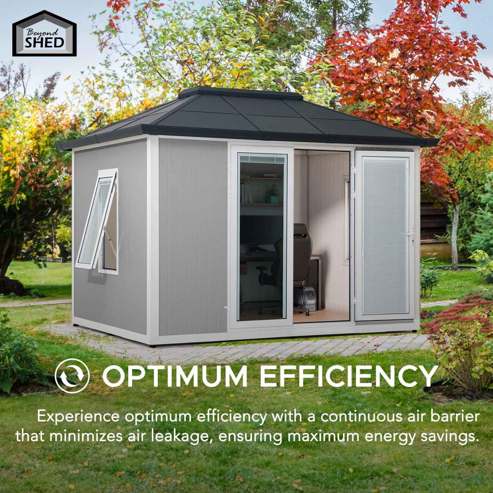 SUNJOY SHED 10x12.6 Backyard Office Shed with Floors, Windows, and Lockable Doors.