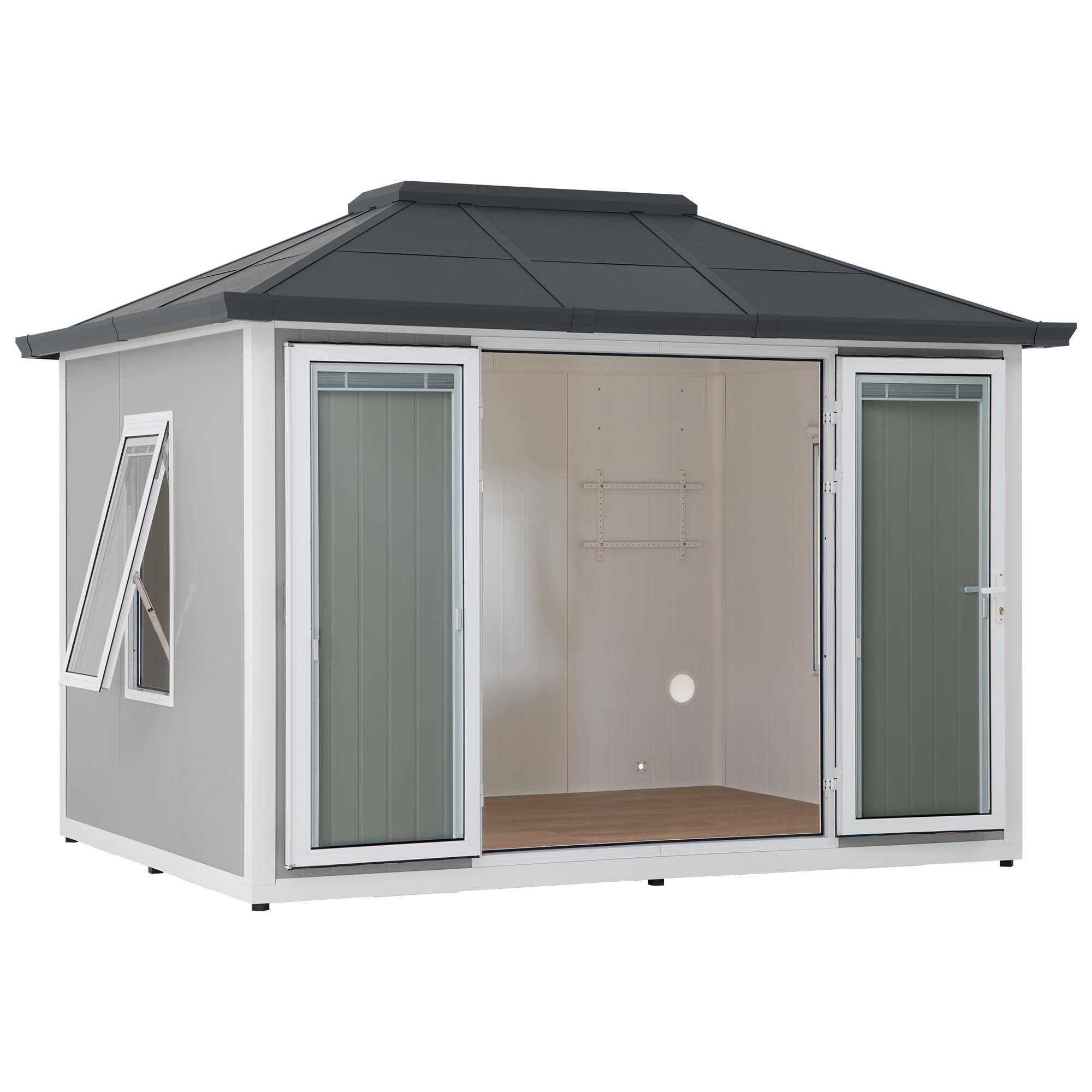 SUNJOY SHED 10x12.6 Backyard Office Shed with Floors, Windows, and Lockable Doors.