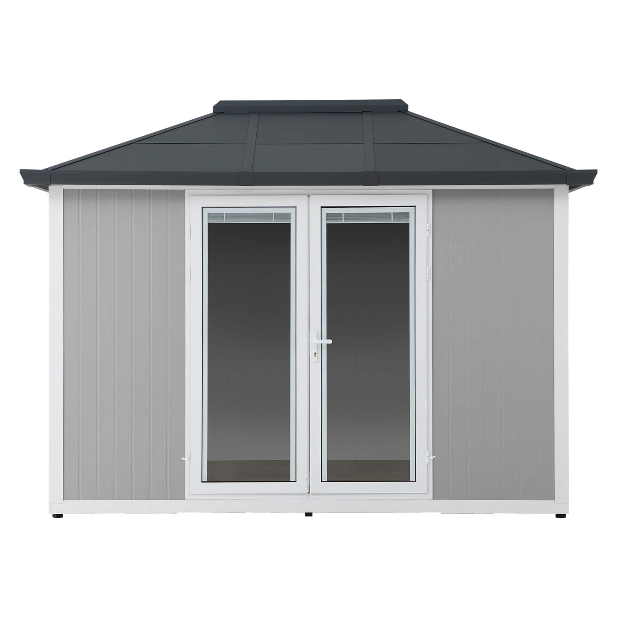 SUNJOY SHED 10x12.6 Backyard Office Shed with Floors, Windows, and Lockable Doors.
