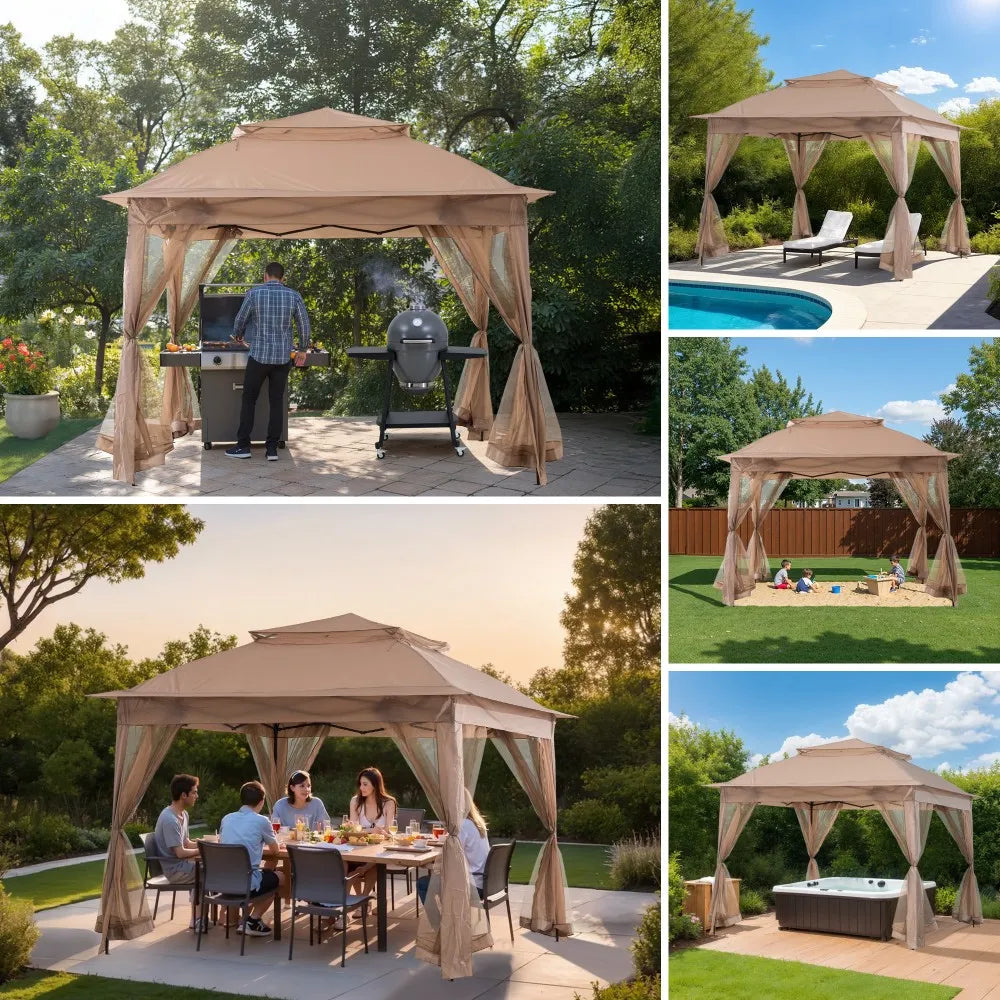 SUNJOY 11x11 Portable Pop Up Gazebo with 2-Tier Roof and Netting