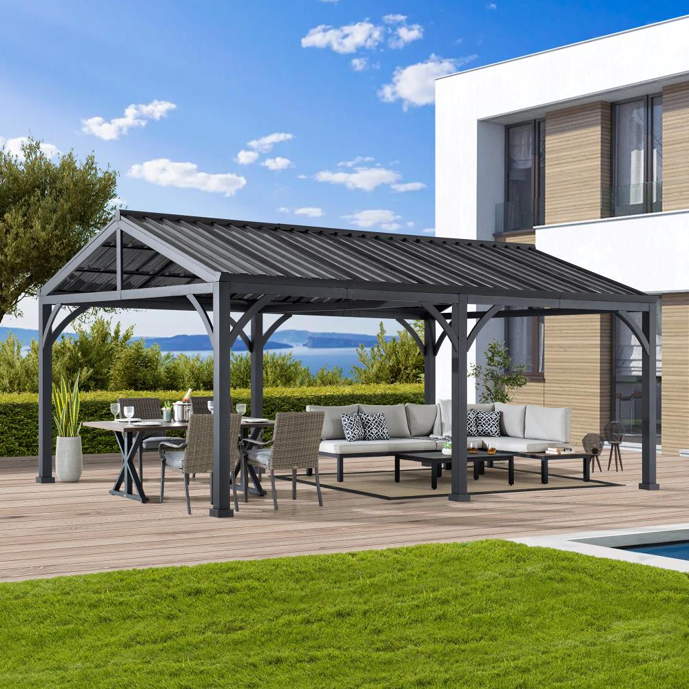 SUNJOY 20x14 Steel Carport Sturdy Gazebo with 2 Ceiling Hooks.