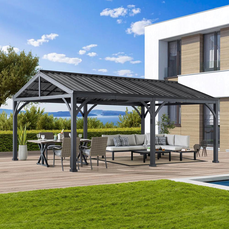 20×14 Steel Carport with Durable Metal Roof - SUNJOY