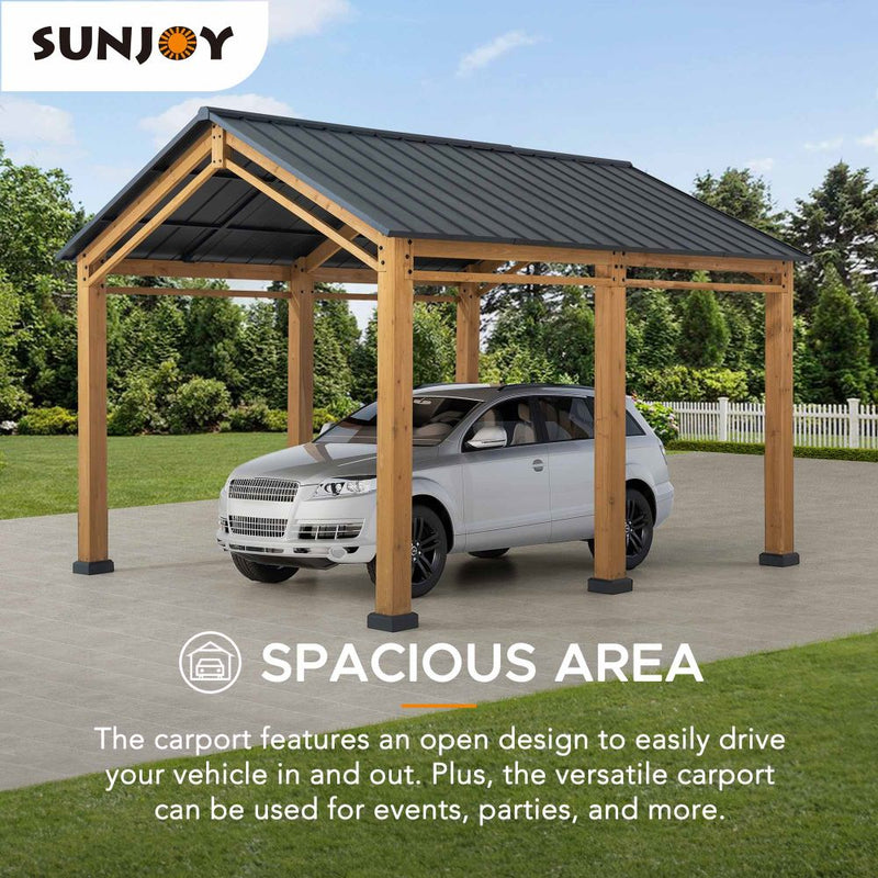 SUNJOY 11x13 Wood Carport, Black Gable Roof Wood Gazebo, Outdoor Livin