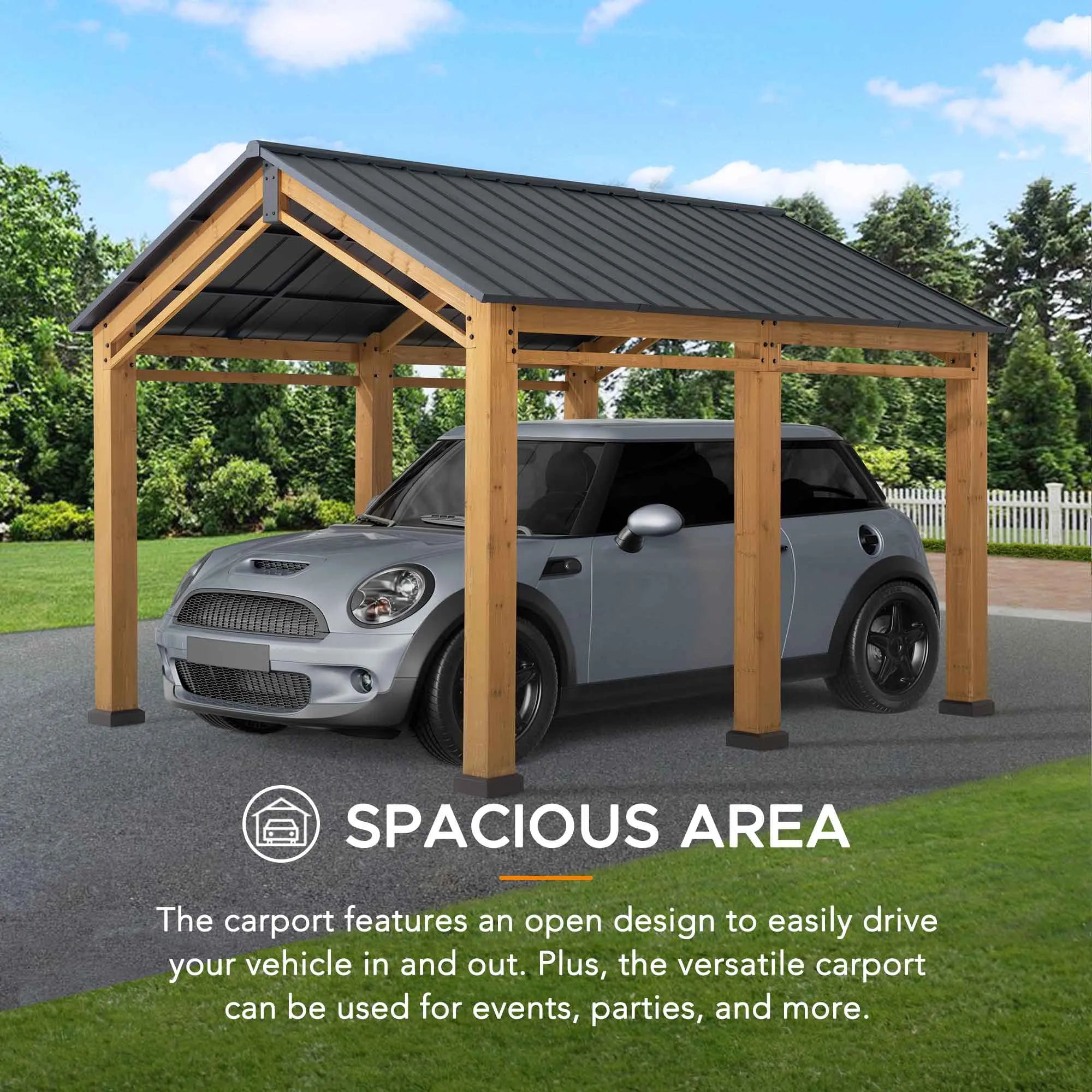 SUNJOY 11x13 Wood Carport Black Gable Roof Gazebo with Ceiling Hook
