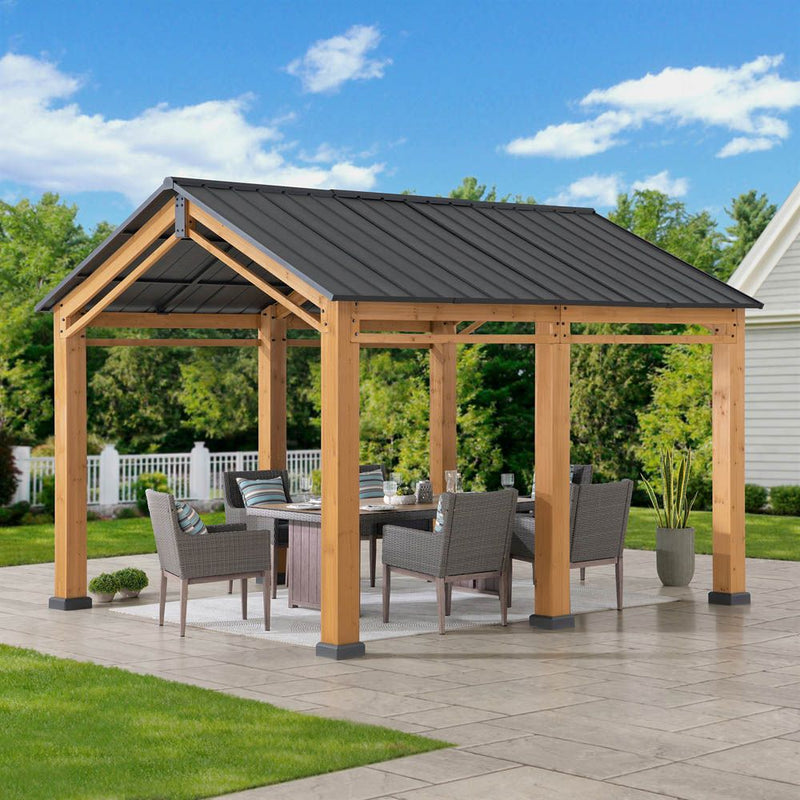 SUNJOY 11x13 Wood Carport, Black Gable Roof Wood Gazebo, Outdoor Livin