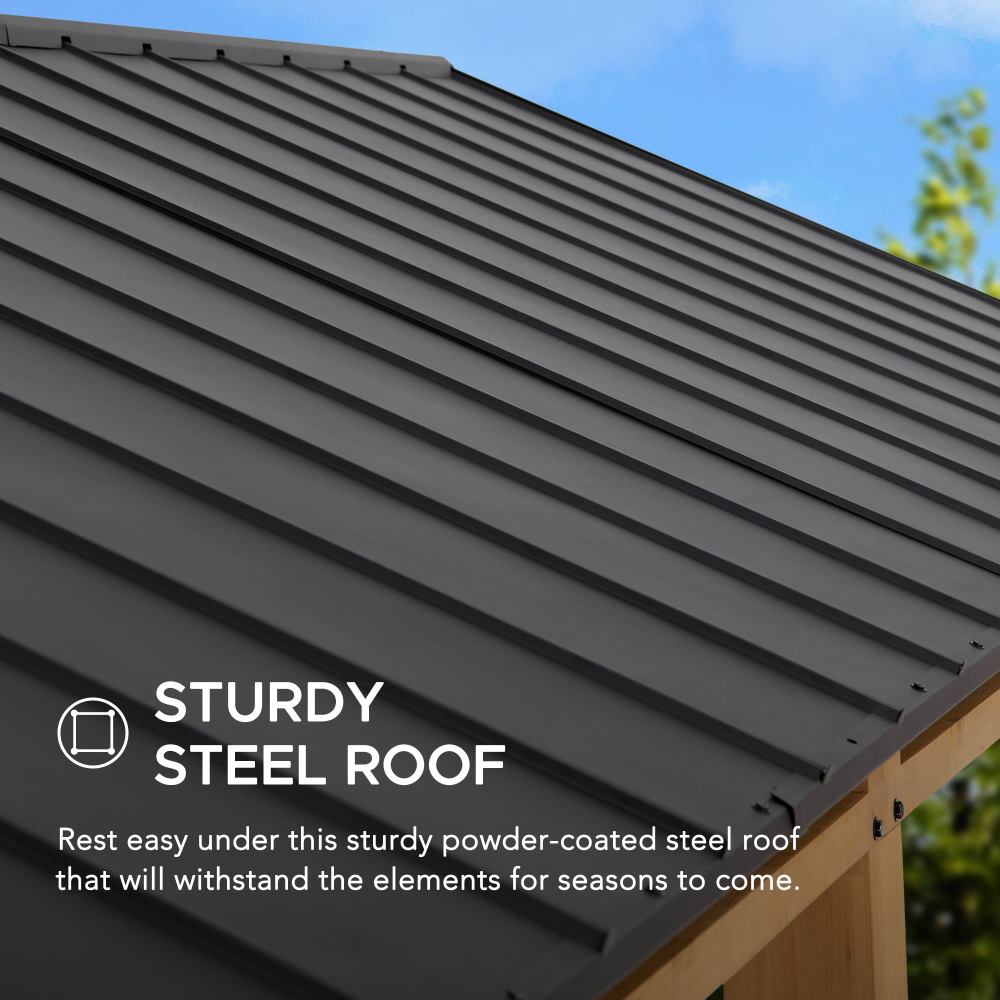 SUNJOY 11x20 Wood Carport, Black Steel Gable Roof Gazebo, Outdoor Living Pavilion with Ceiling Hook 